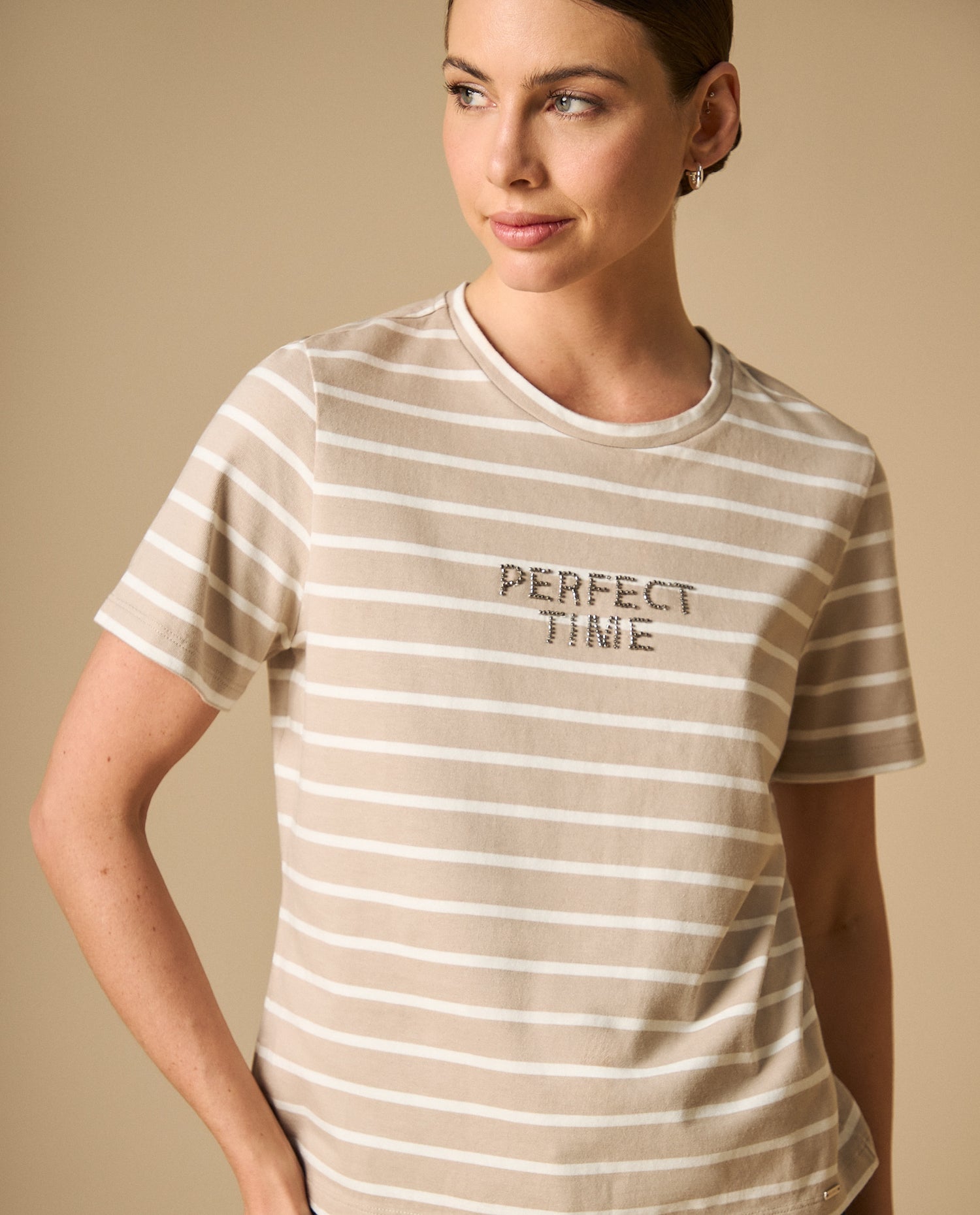 Camiseta básica cuello redondo manga corta - Beige