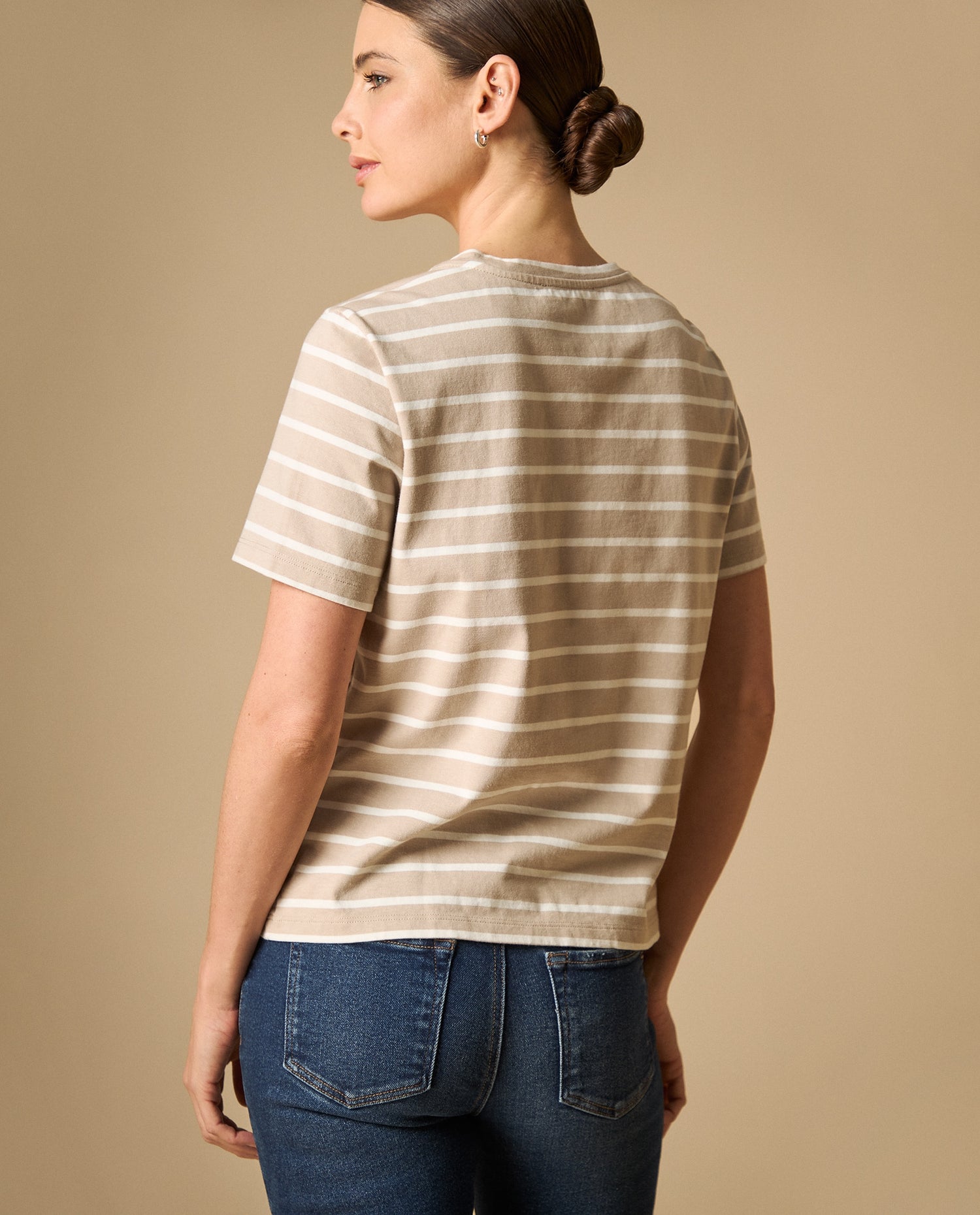 Camiseta básica cuello redondo manga corta - Beige