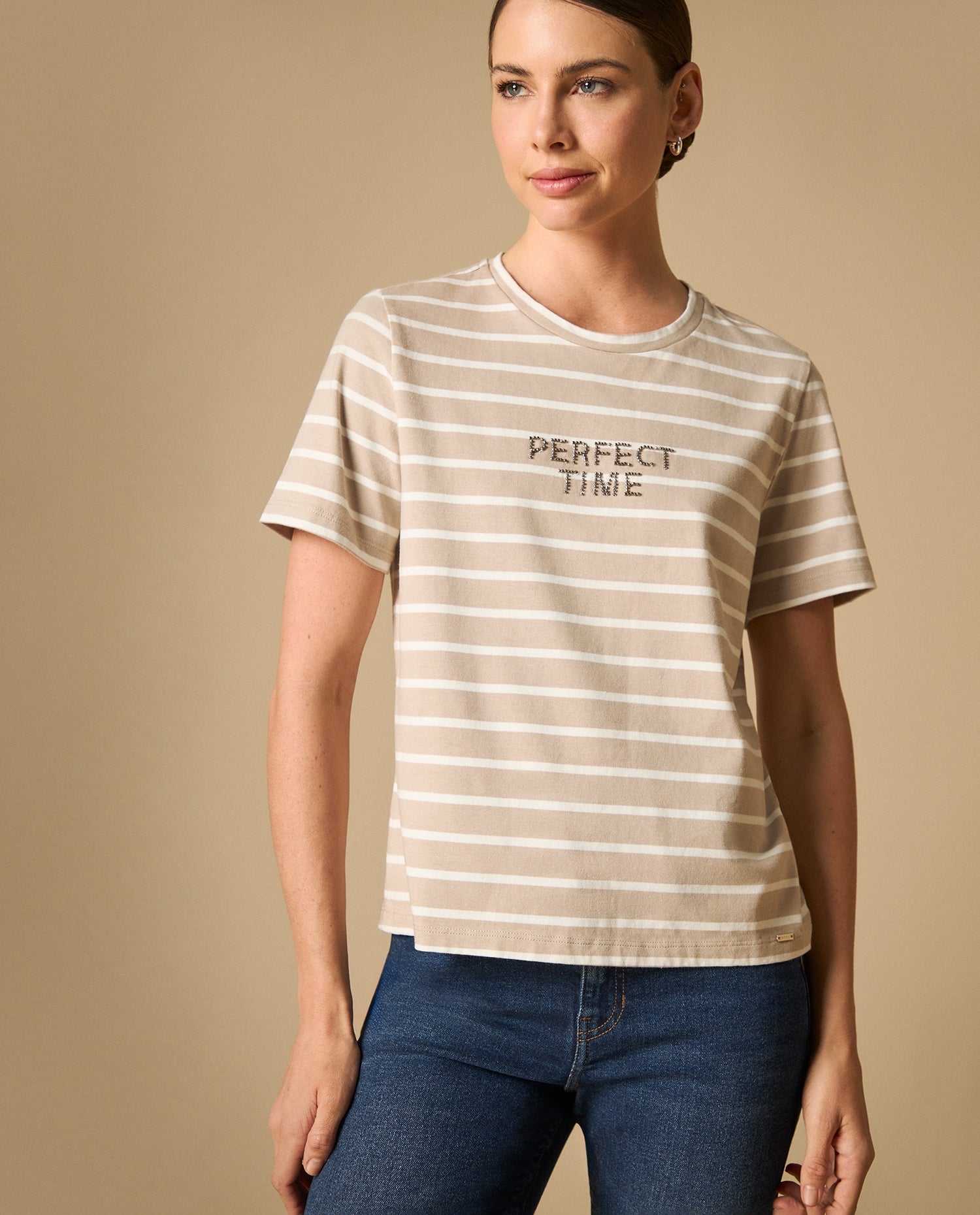 Camiseta básica cuello redondo manga corta - Beige