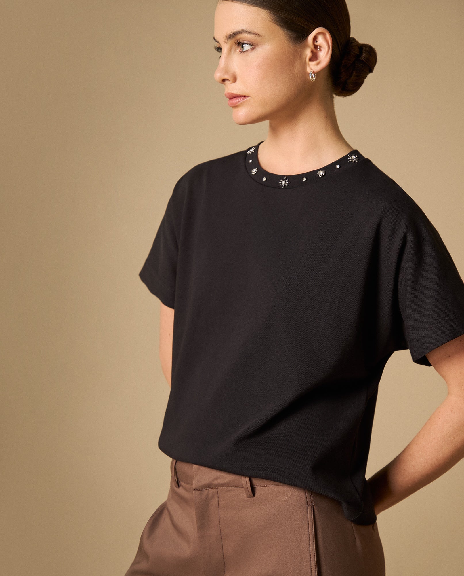 Camiseta básica cuello redondo manga corta - Negro 34_401H008_NEG190303_3