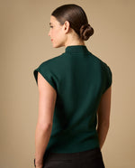 Camiseta tejida manga sisa cuello redondo - Verde