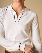 Camiseta tejida cuello en V manga larga - Crudo