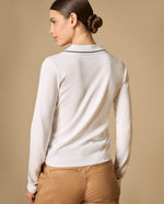 Camiseta tejida cuello en V manga larga - Crudo