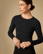Camiseta tejida cuello redondo manga larga - Negro