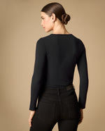 Camiseta tejida cuello redondo manga larga - Negro