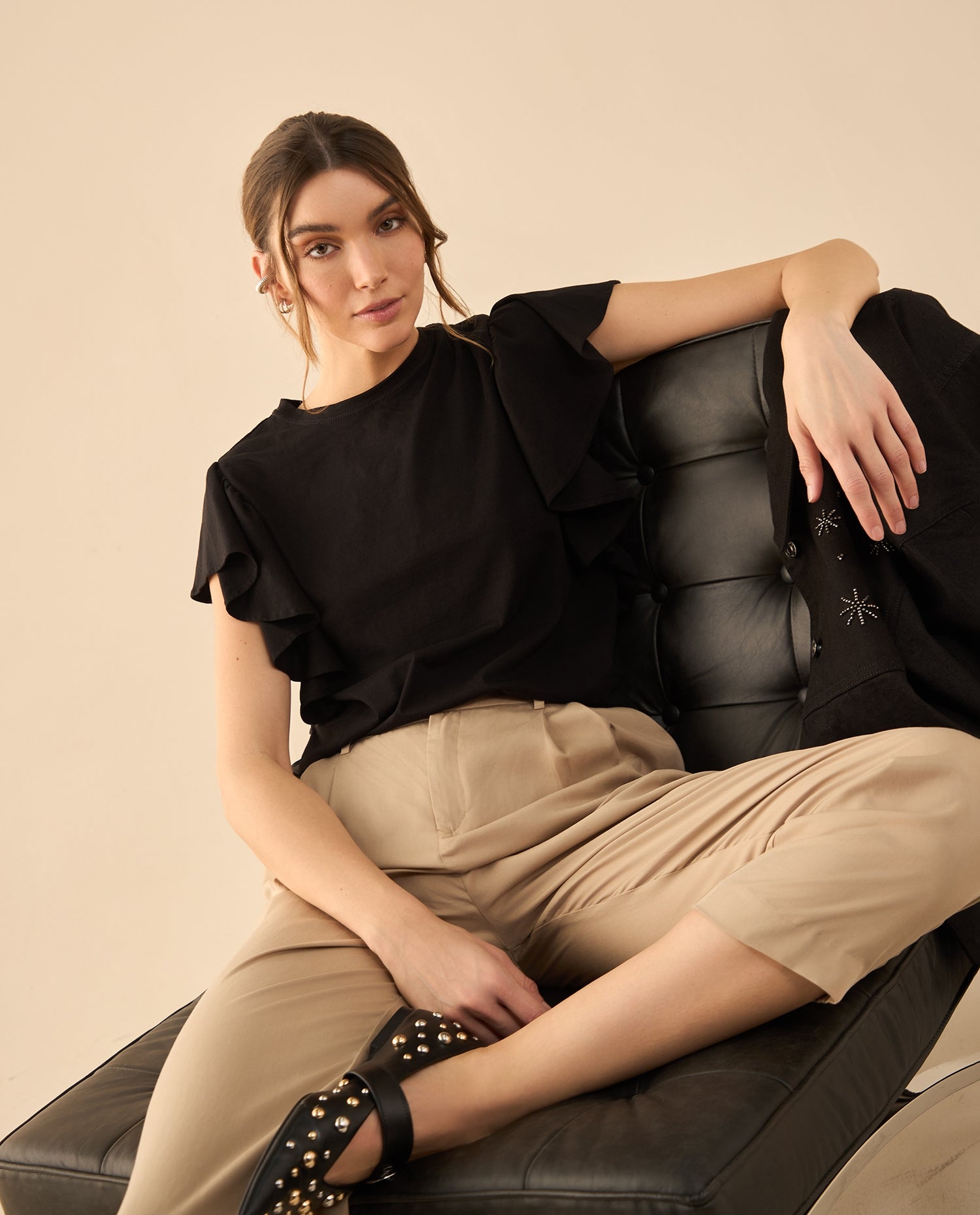 Camiseta manga corta con bolero para mujer - Negro