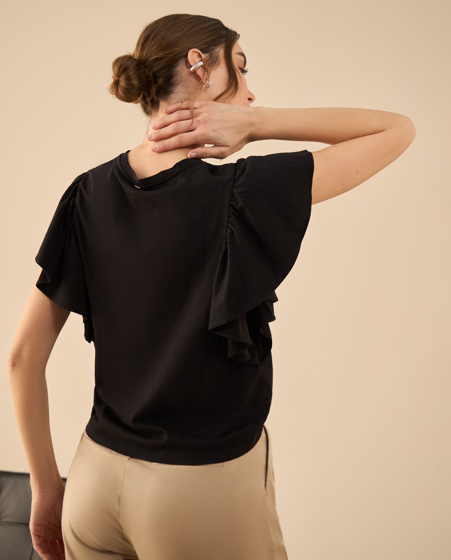 Camiseta manga corta con bolero para mujer - Negro