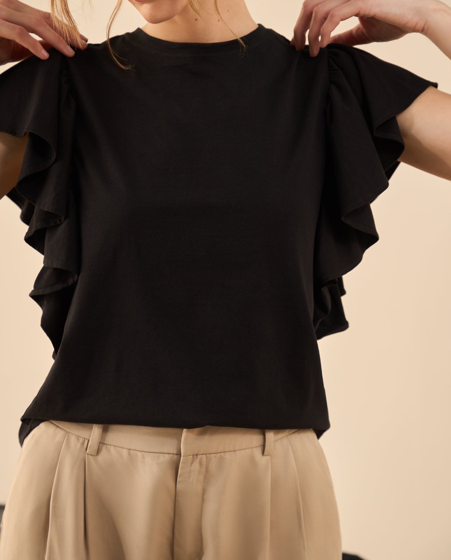 Camiseta manga corta con bolero para mujer - Negro