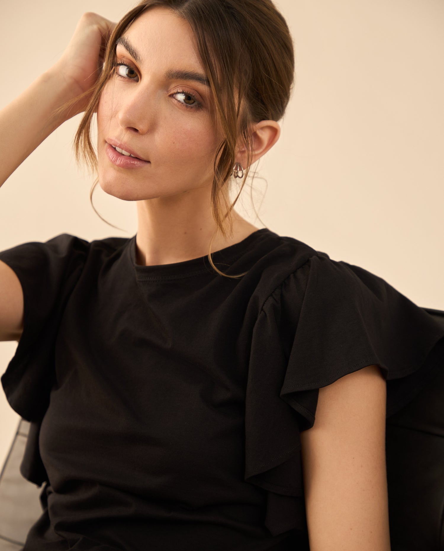 Camiseta manga corta con bolero para mujer - Negro