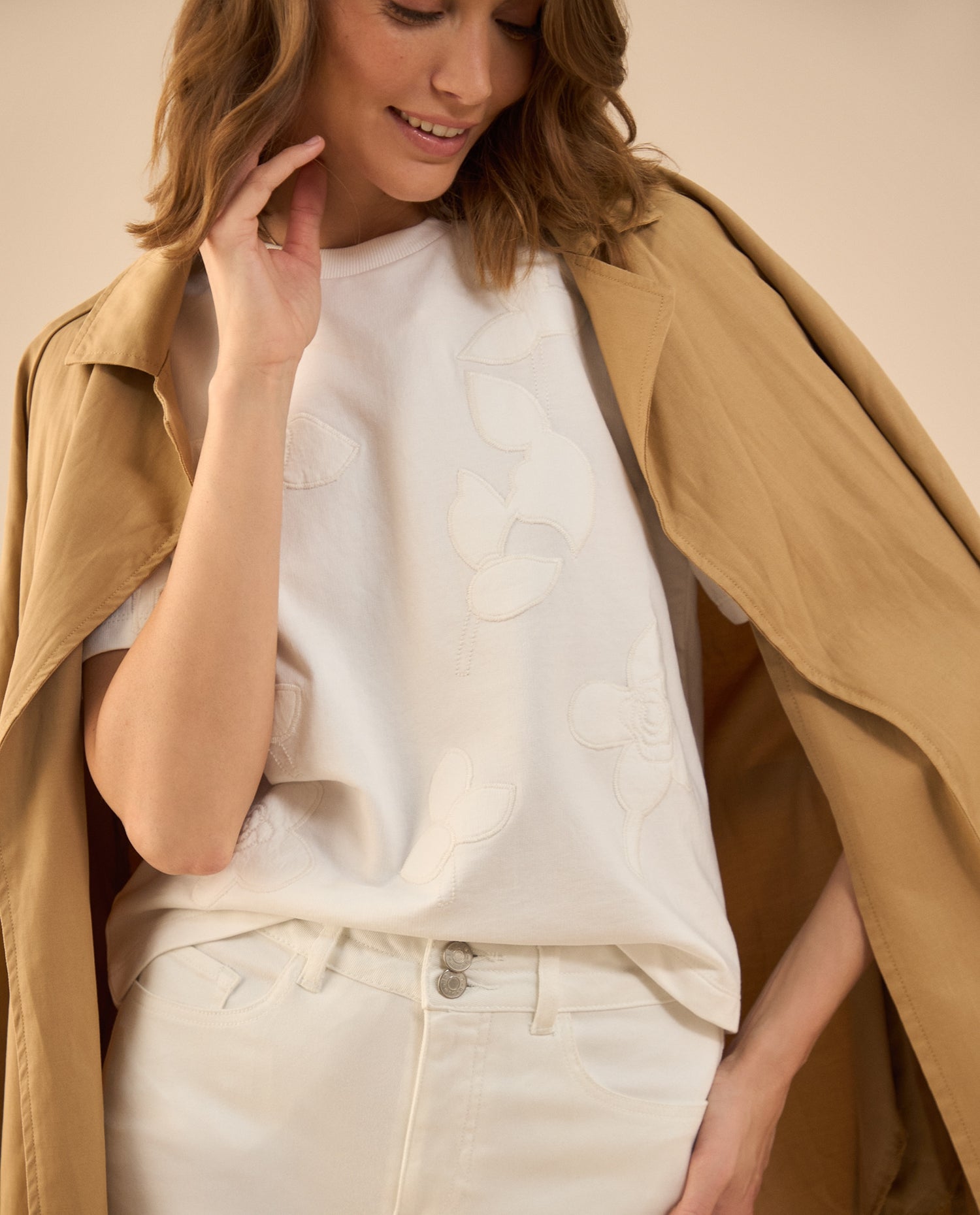 Camiseta básica manga corta para mujer - Crudo