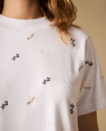 Camiseta manga corta con bordado floral - Blanco
