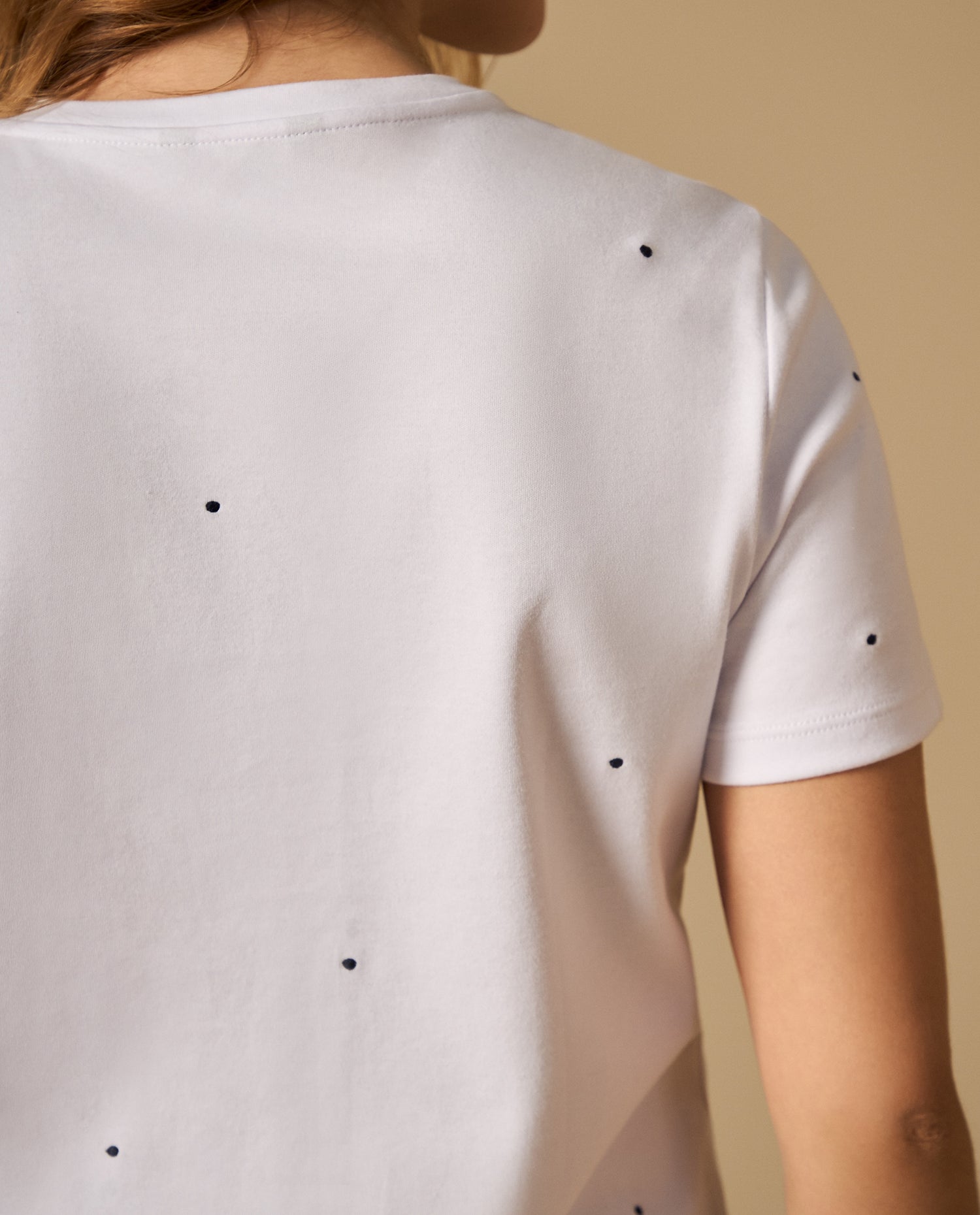 Camiseta manga corta con bordado de puntos - Blanco