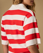 Camiseta tejida tipo polo cuello en V manga larga - Rojo