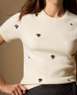 Camiseta tejida manga corta con aplicaciones de piedras - Crudo