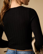 Camiseta tejida manga larga con textura acanalada - Negro