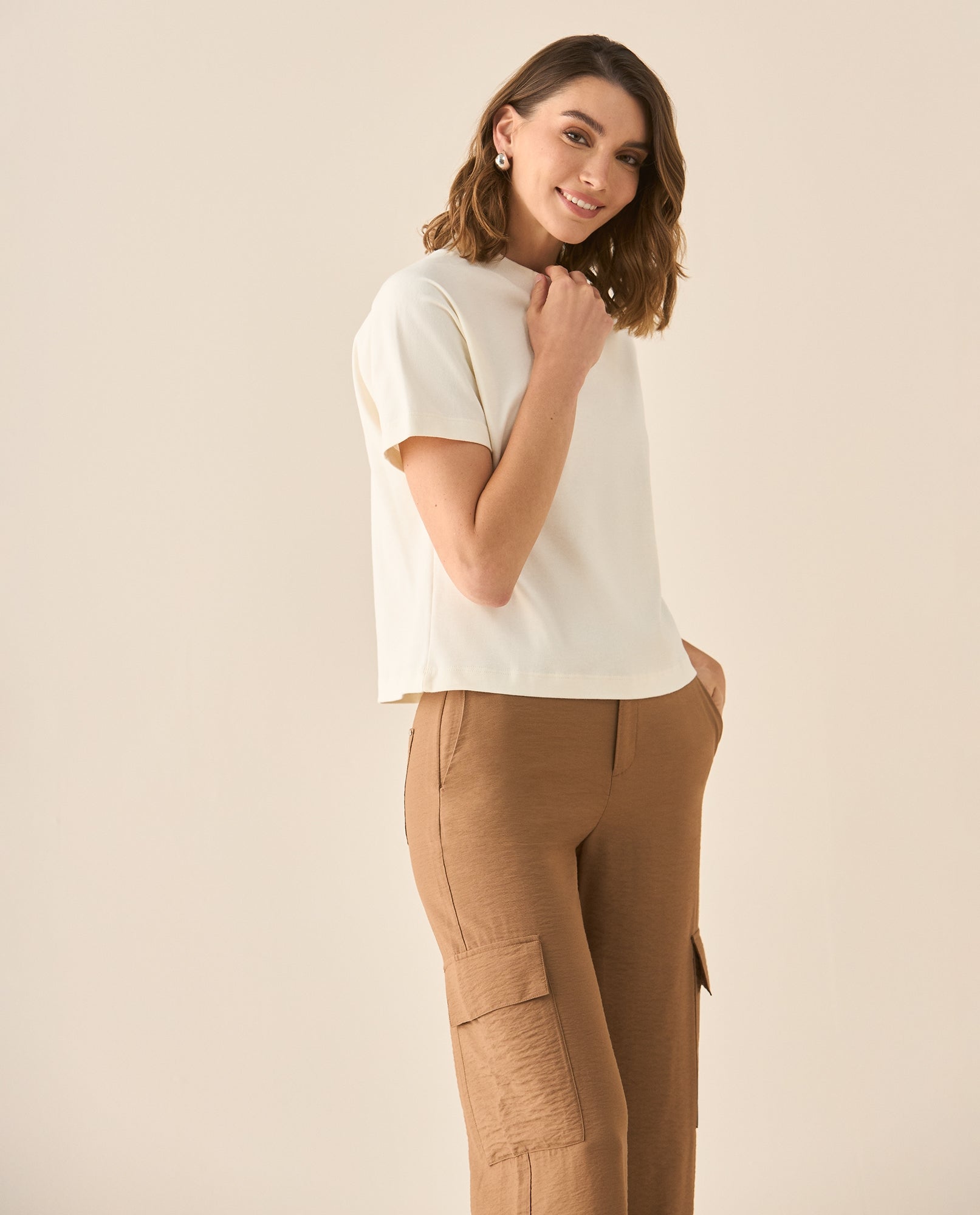 Camiseta manga corta de tacto suave para mujer  - Crudo 34_403G001_CRU114302_0
