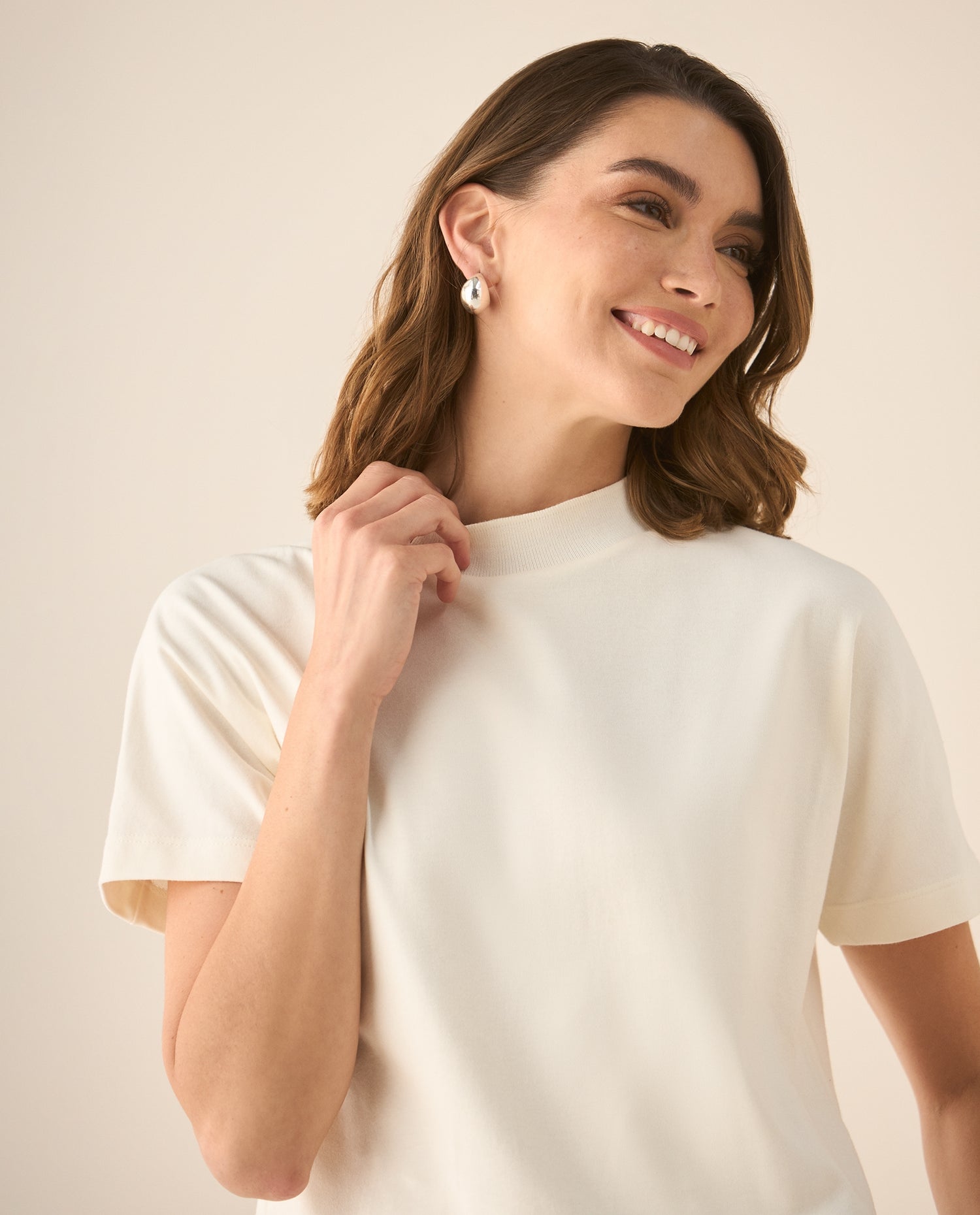 Camiseta manga corta de tacto suave para mujer  - Crudo