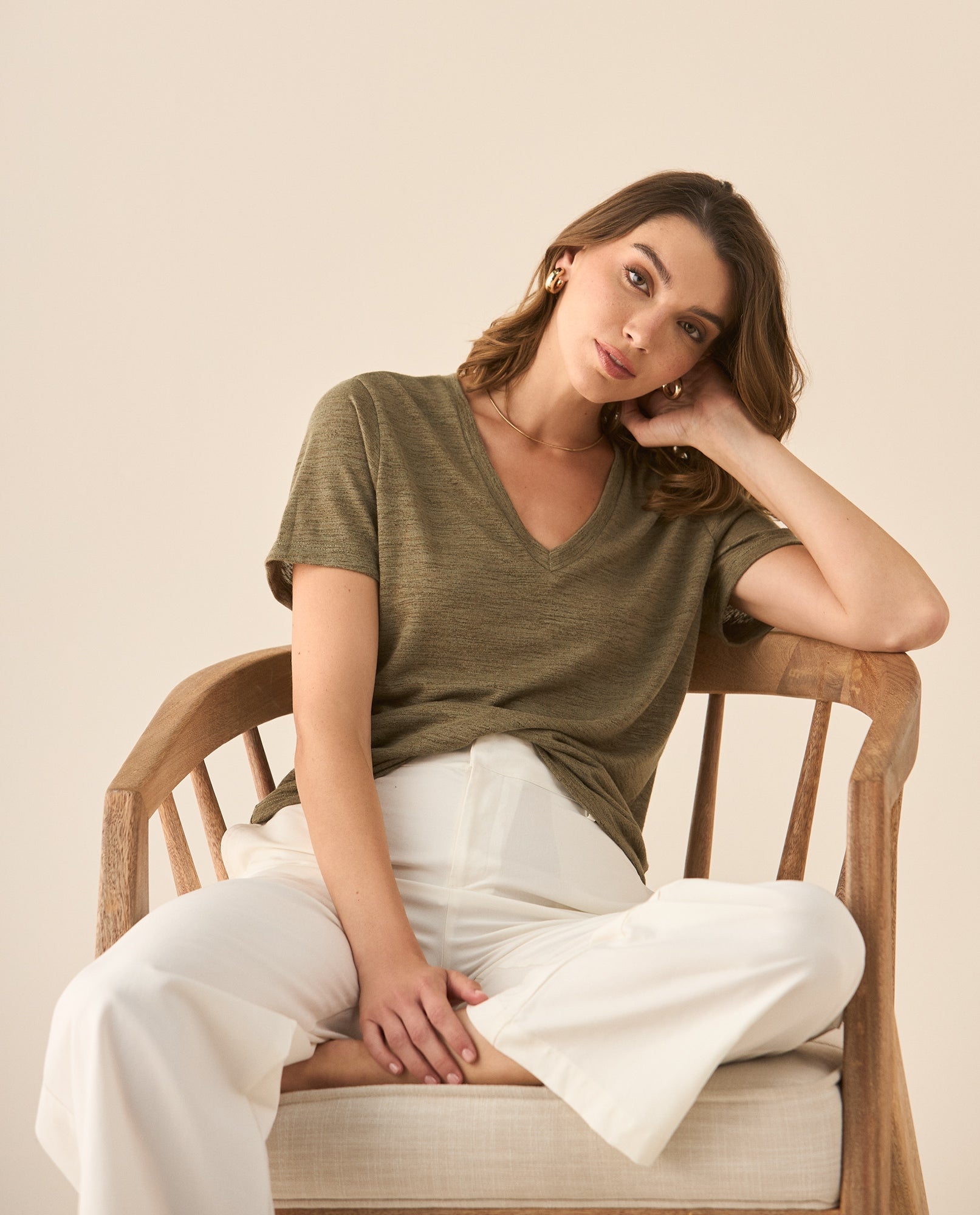 Camiseta con escote en V para mujer - Verde 34_403G002_VER170618_0