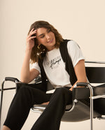 Camiseta maga corta con estampado y bordado para mujer - Crudo