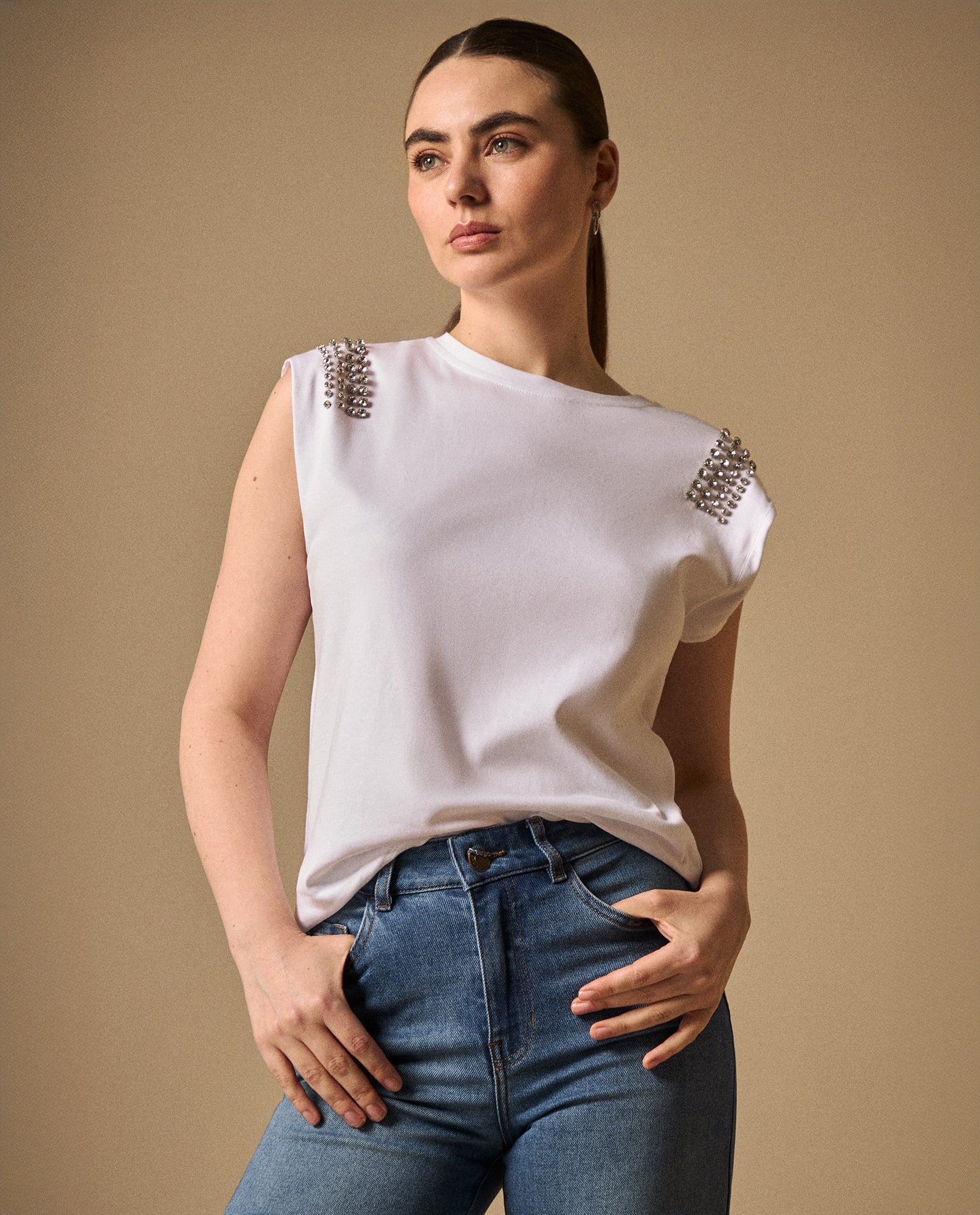 Camiseta Blanca con Aplicaciones Metálicas - Blanco 34_409G004_BLA110601_0