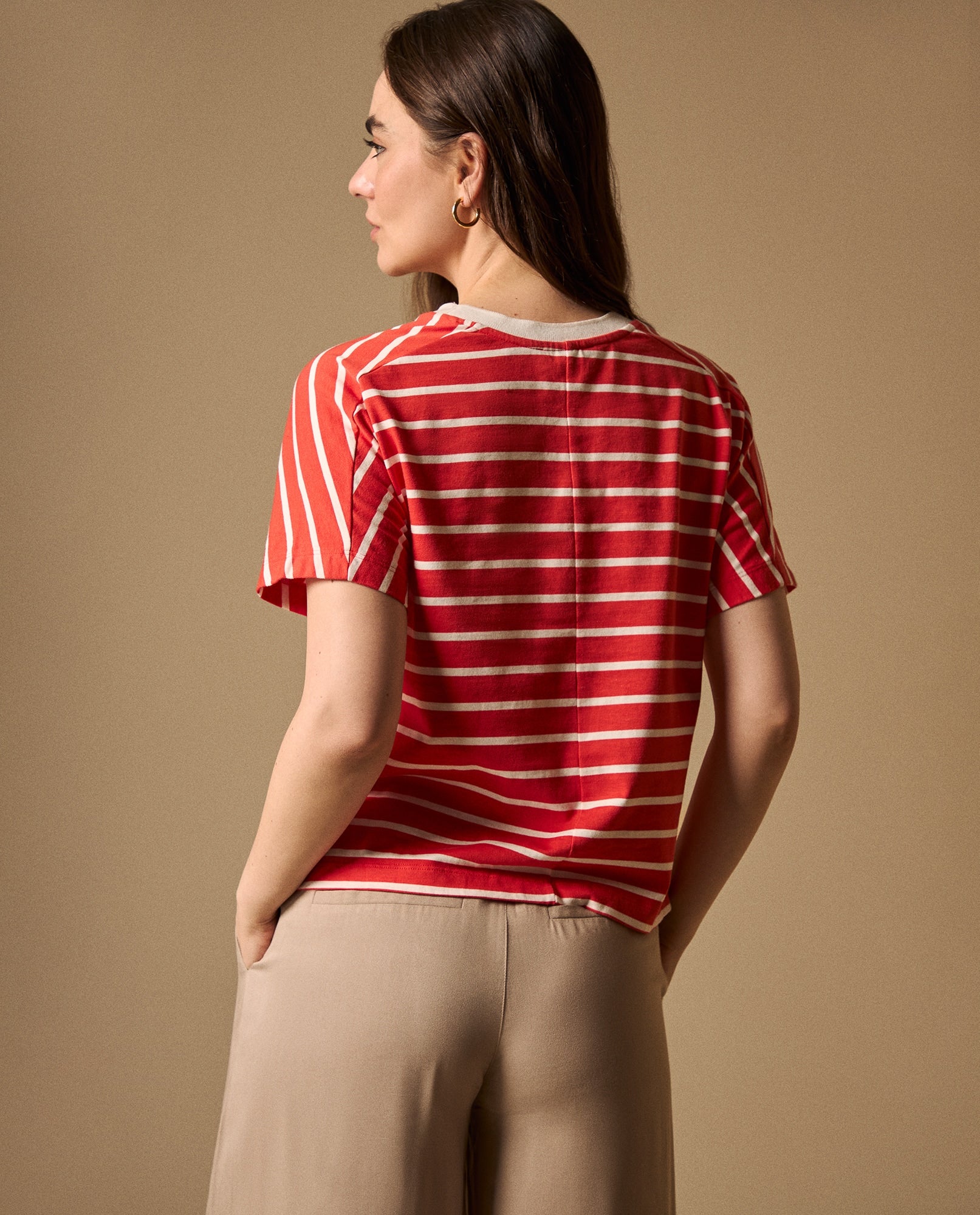 Camiseta Rayas Rojo Cerezo con Cuello Blanco - Rojo 34_409G010_ROJ181551_4