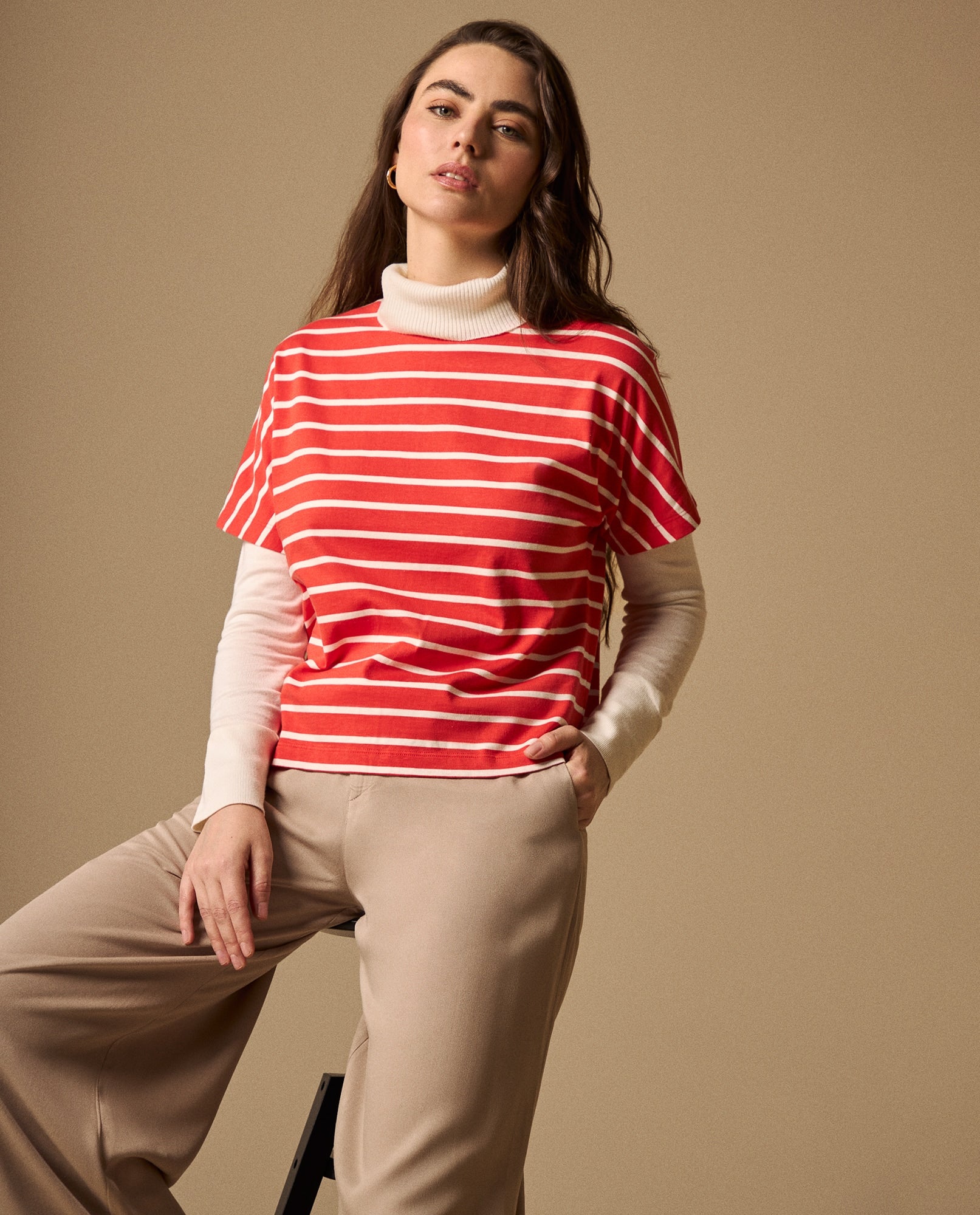 Camiseta Rayas Rojo Cerezo con Cuello Blanco - Rojo 34_409G010_ROJ181551_5