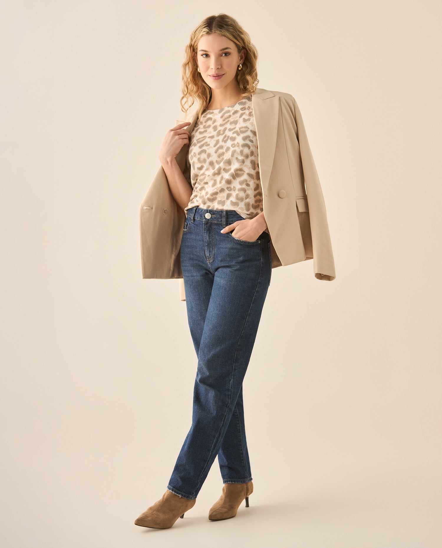 Camiseta con estampado de animal print para mujer - Beige