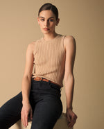 Camiseta Acanalada Beige Sin Mangas Premium - Beige