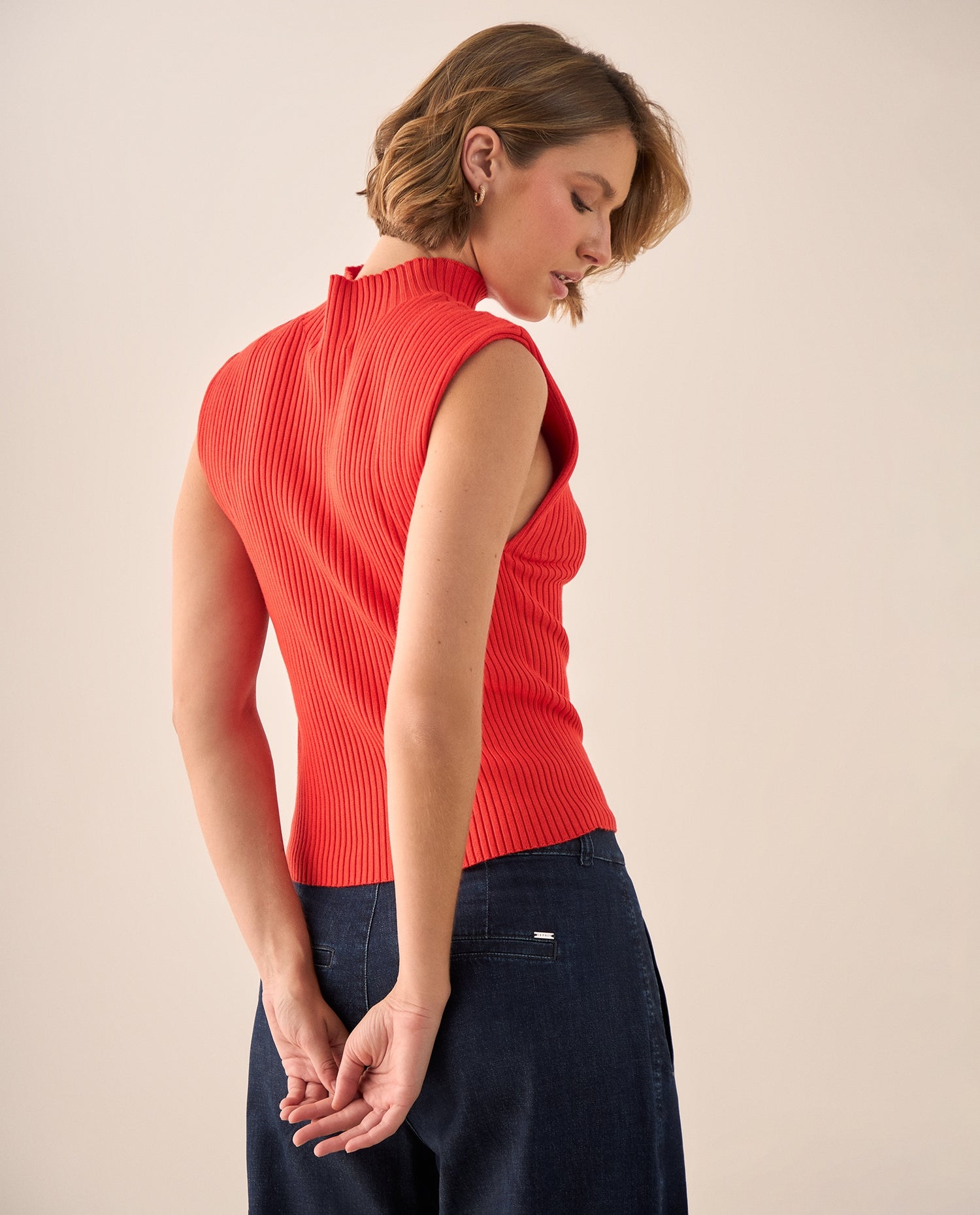 Top Rojo Acanalado Cuello Alto - Rojo