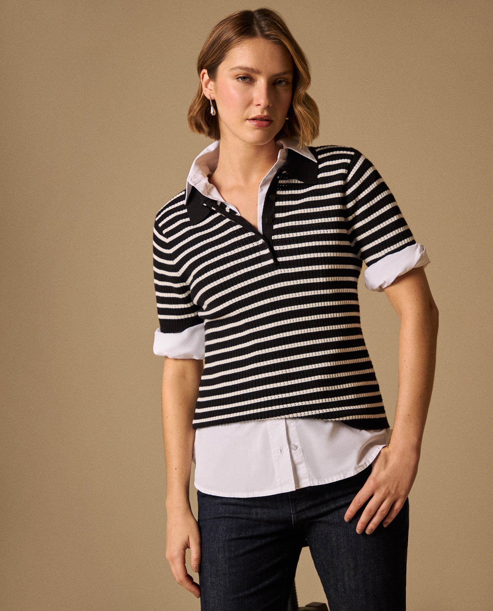 Camiseta Tejida Rayas Blancas y Negras - Negro 34_409G222_NEG190303_0
