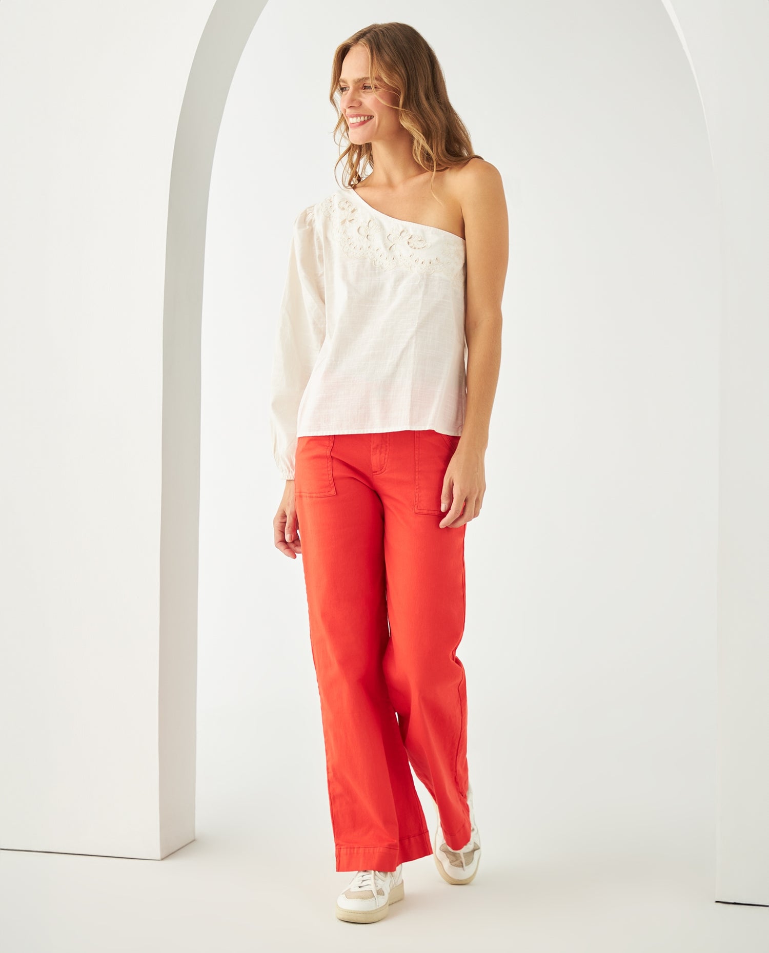 Camisa de un solo hombro para mujer - Blanco