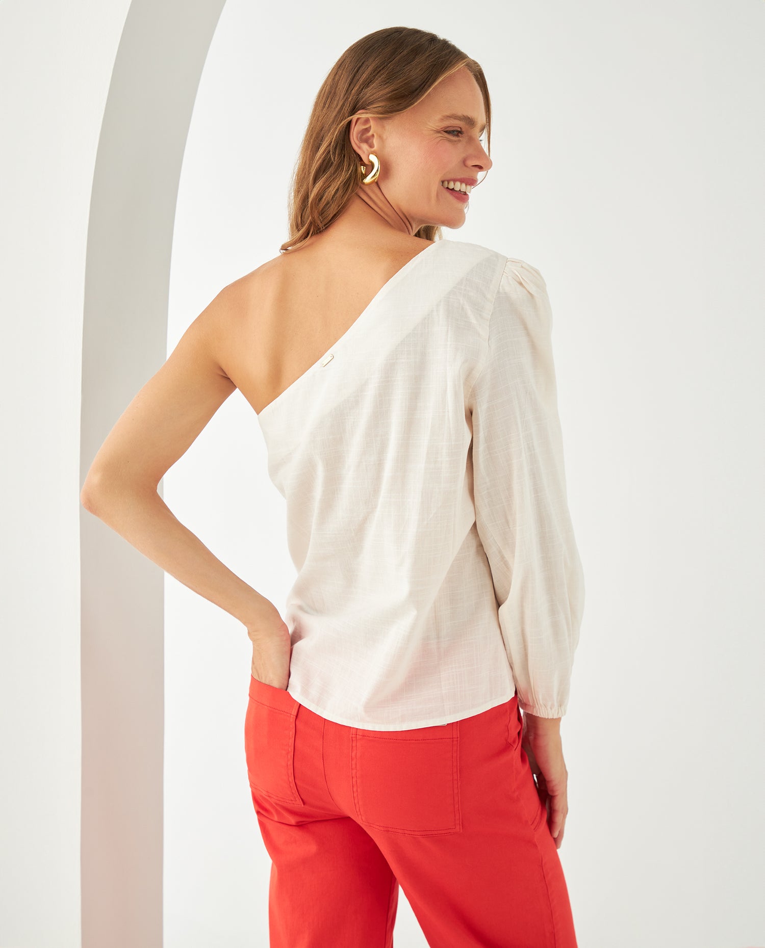 Camisa de un solo hombro para mujer - Blanco
