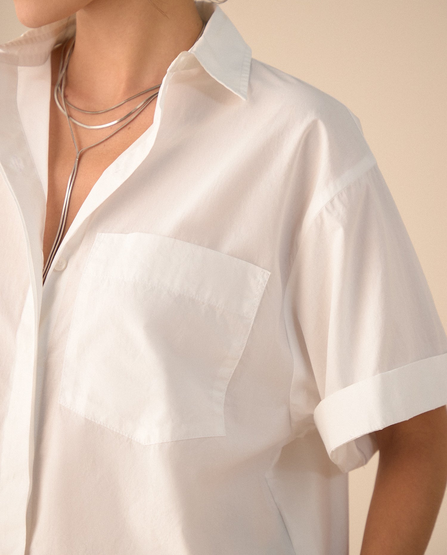 Camisa de manga corta con guardapolvo para mujer - Blanco