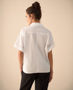 Camisa de manga corta con guardapolvo para mujer - Blanco