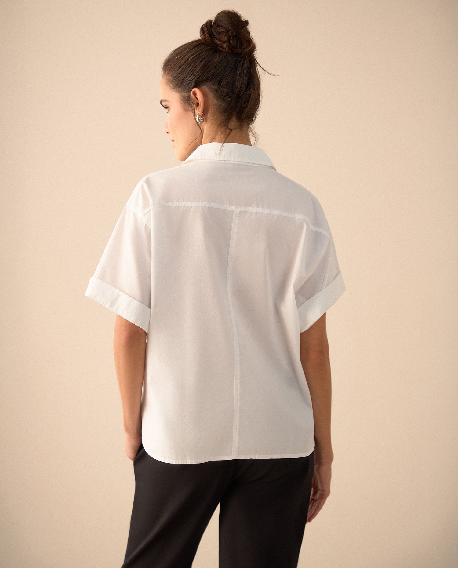 Camisa de manga corta con guardapolvo para mujer - Blanco