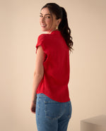 Camisa de tela con textura para mujer - Rojo