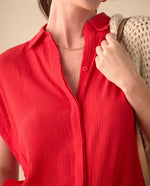 Camisa de tela con textura para mujer - Rojo