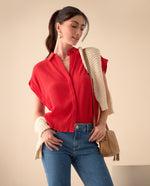Camisa de tela con textura para mujer - Rojo