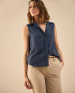 Camisa clásica manga sisa para mujer - Azul