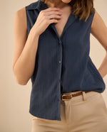 Camisa clásica manga sisa para mujer - Azul