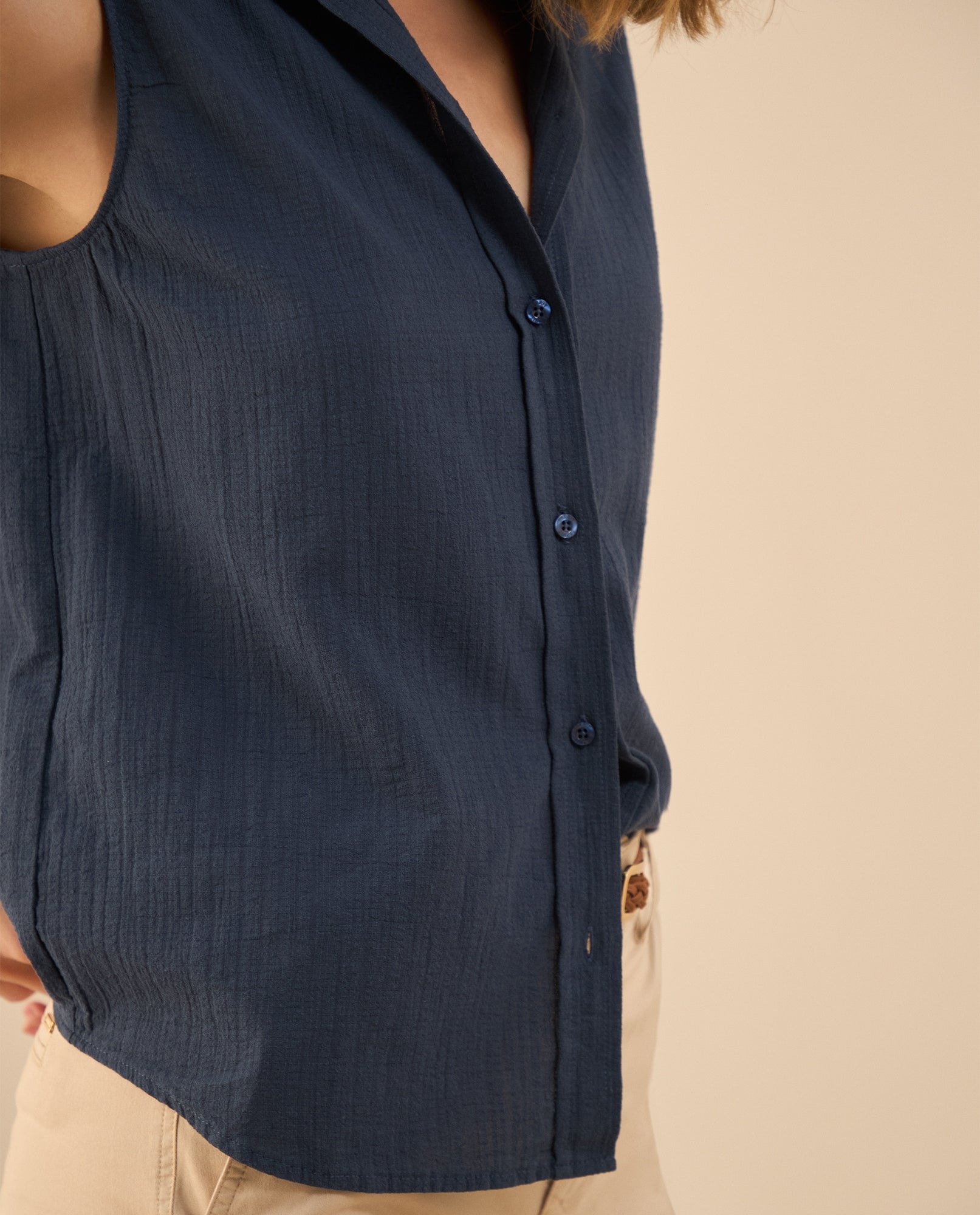 Camisa clásica manga sisa para mujer - Azul 34_411G018_AZU194019_5