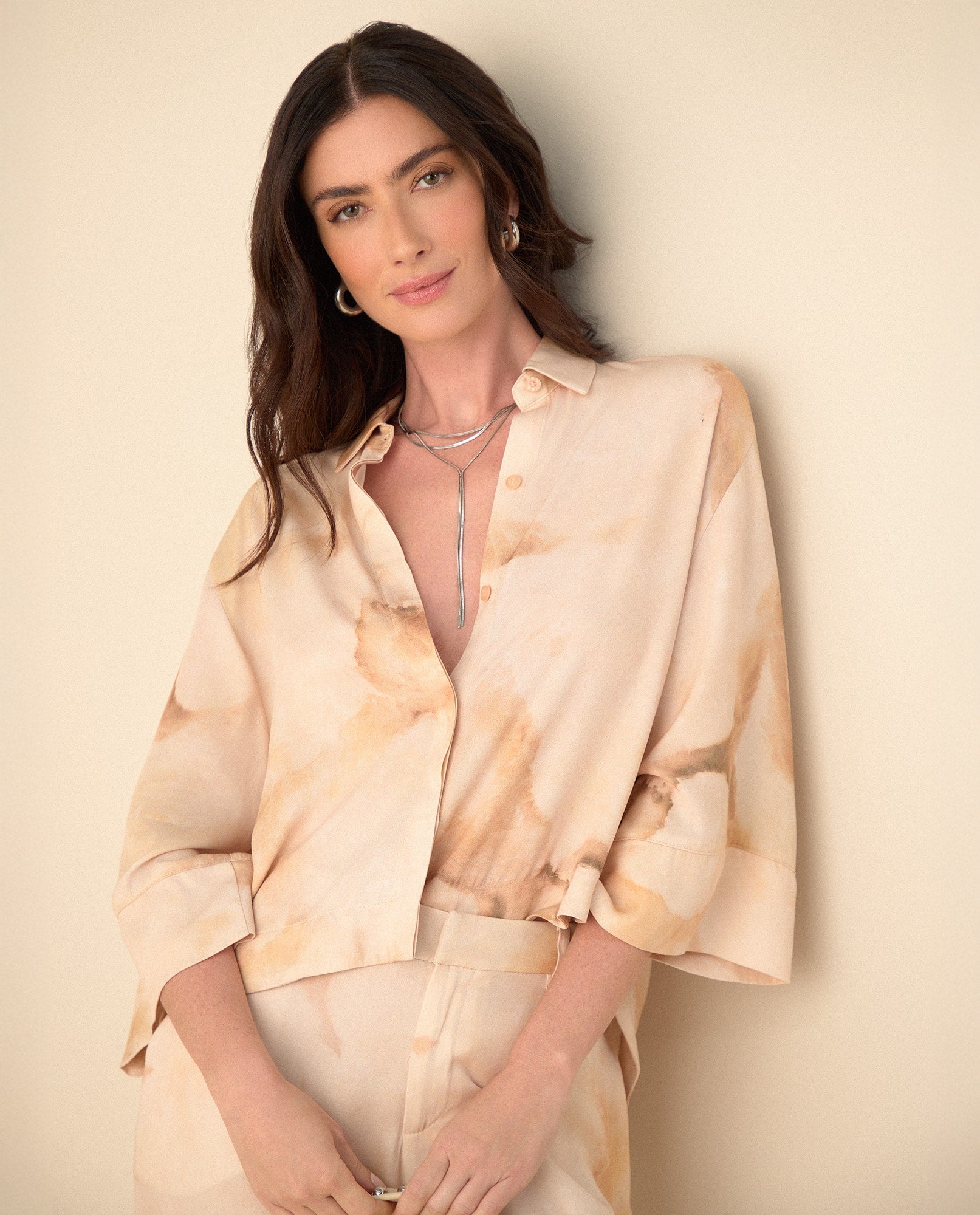 Camisa manga 3/4 amplia para mujer - Café 34_411G020_CAF171316_0
