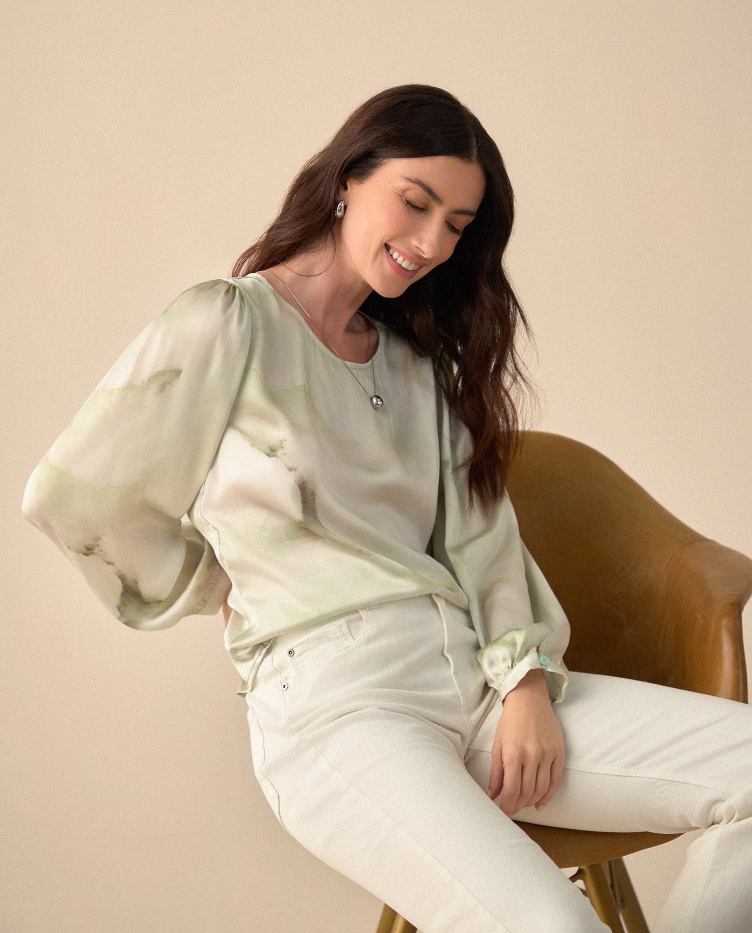 Camisa en tela tipo satín para mujer - Verde