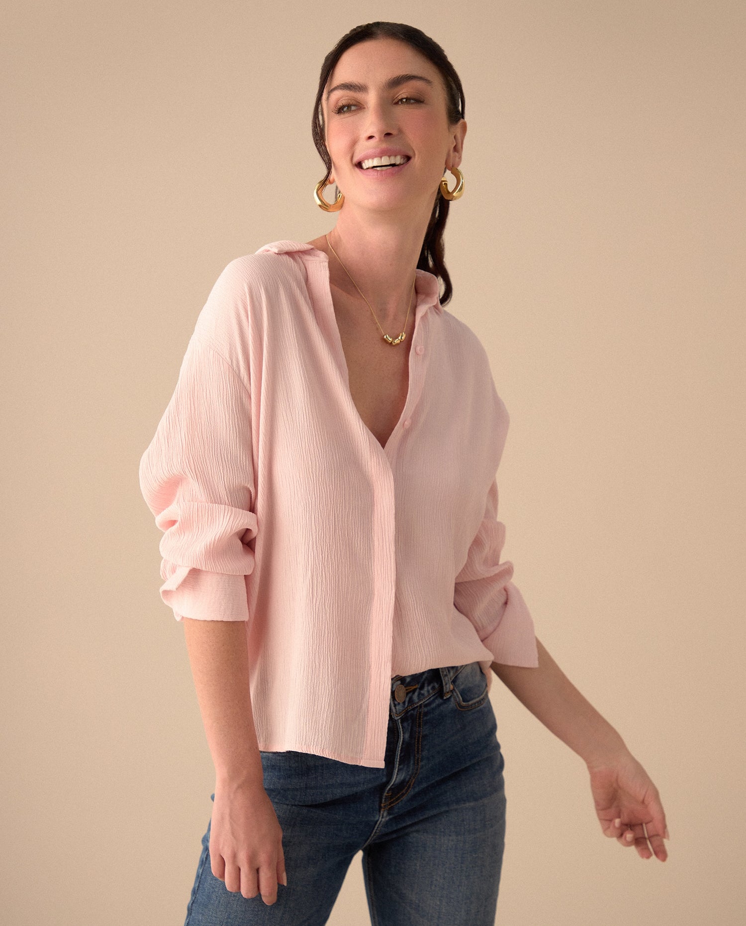 Camisa con mini bordado ESPRIT para mujer - Rosa