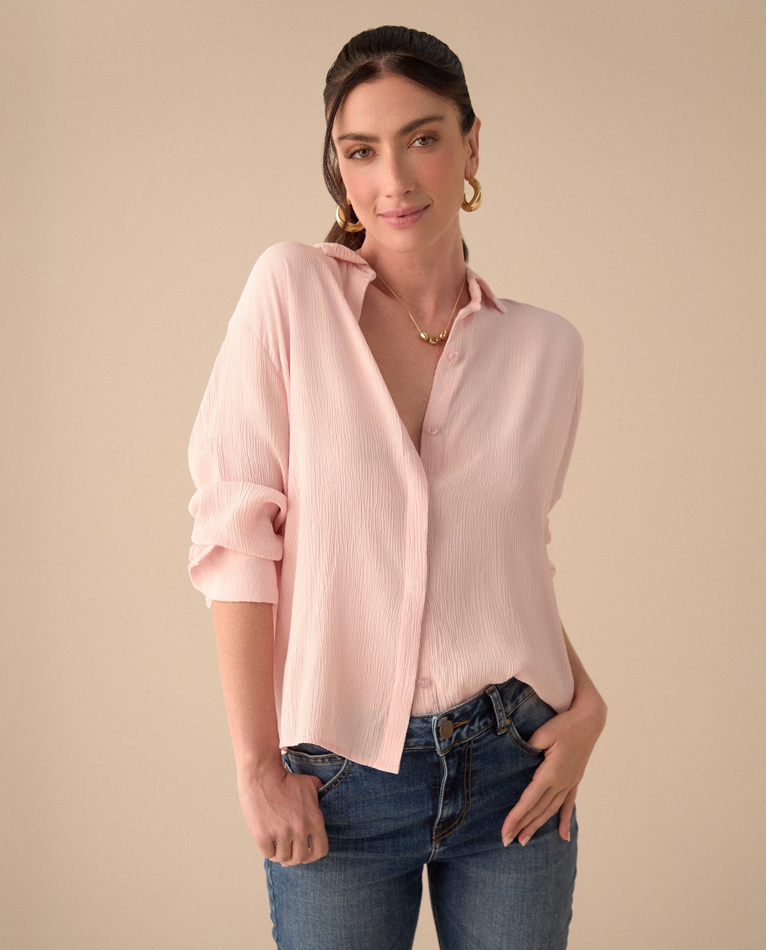 Camisa con mini bordado ESPRIT para mujer - Rosa