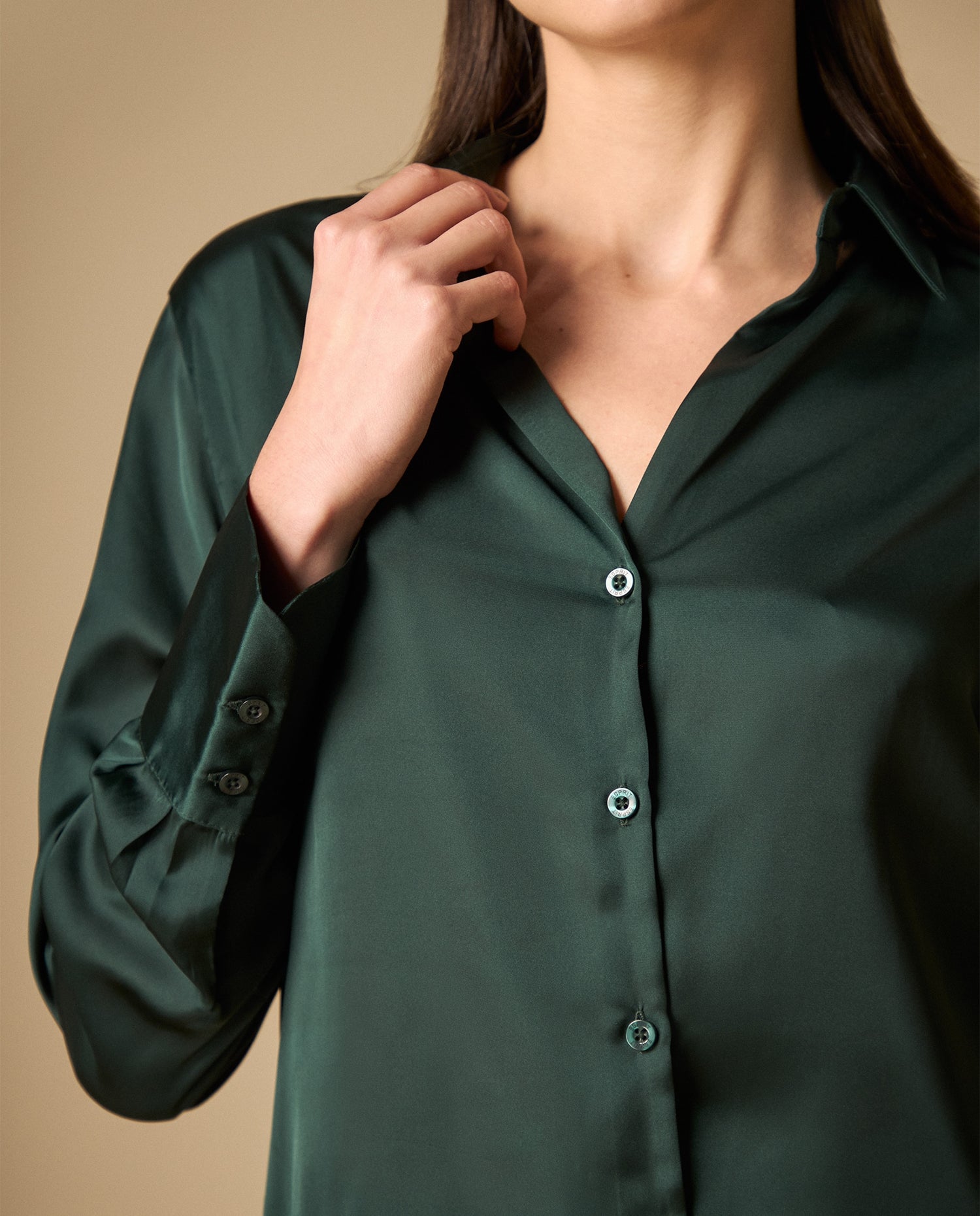 Camisa manga larga regular poliéster - Verde