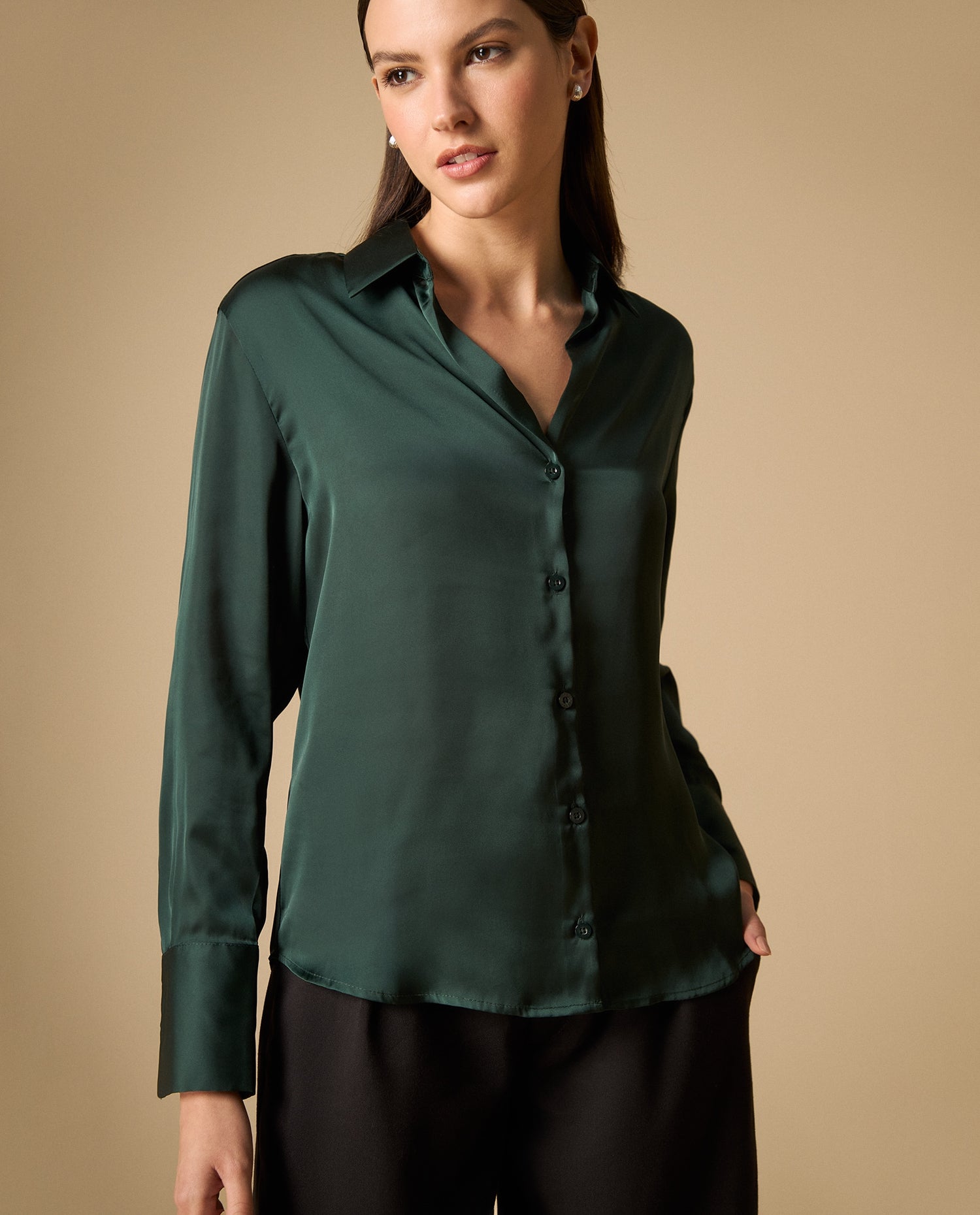 Camisa manga larga regular poliéster - Verde