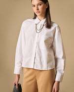 Camisa de cuello camisero manga larga en algodón - Blanco