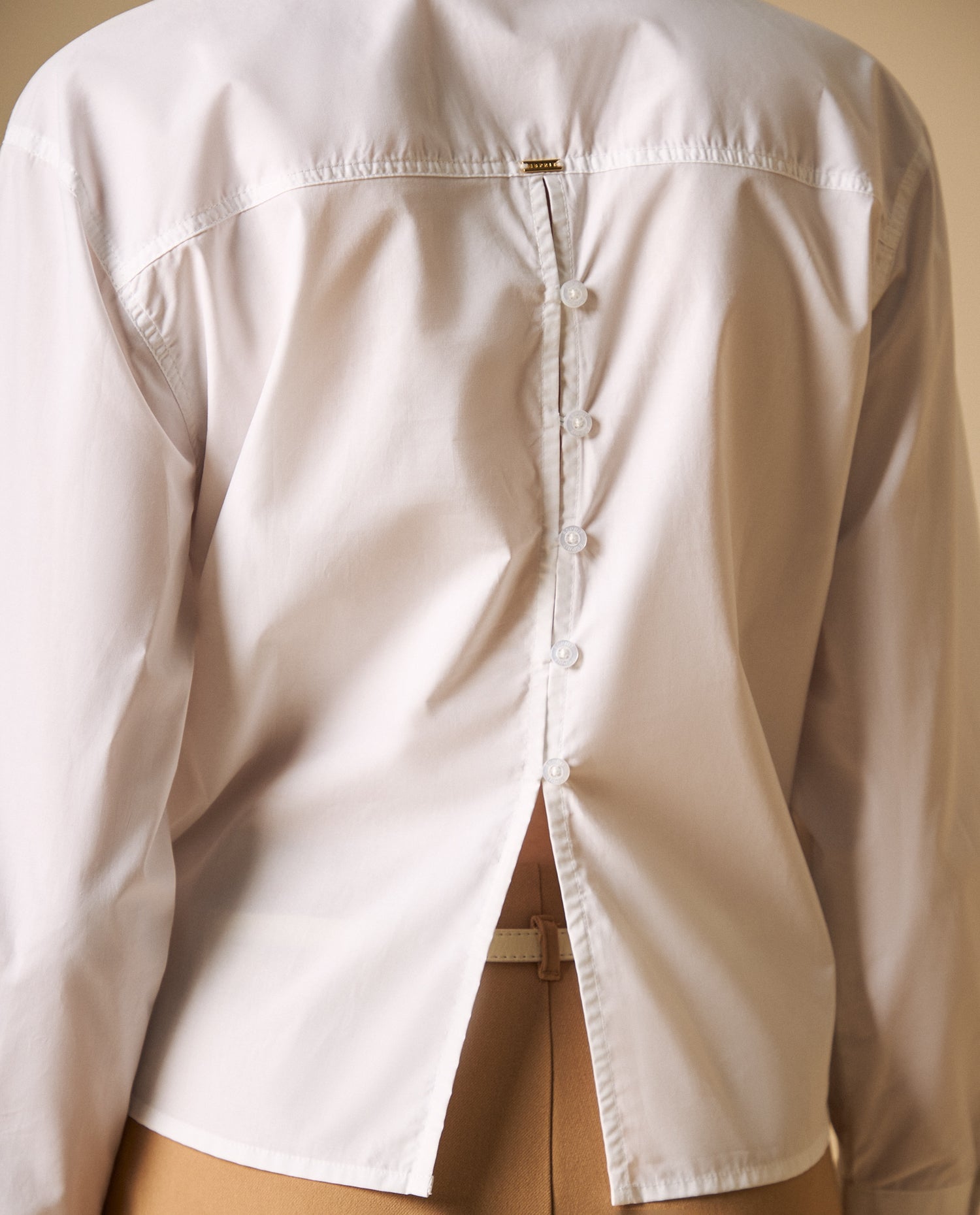 Camisa de cuello camisero manga larga en algodón - Blanco