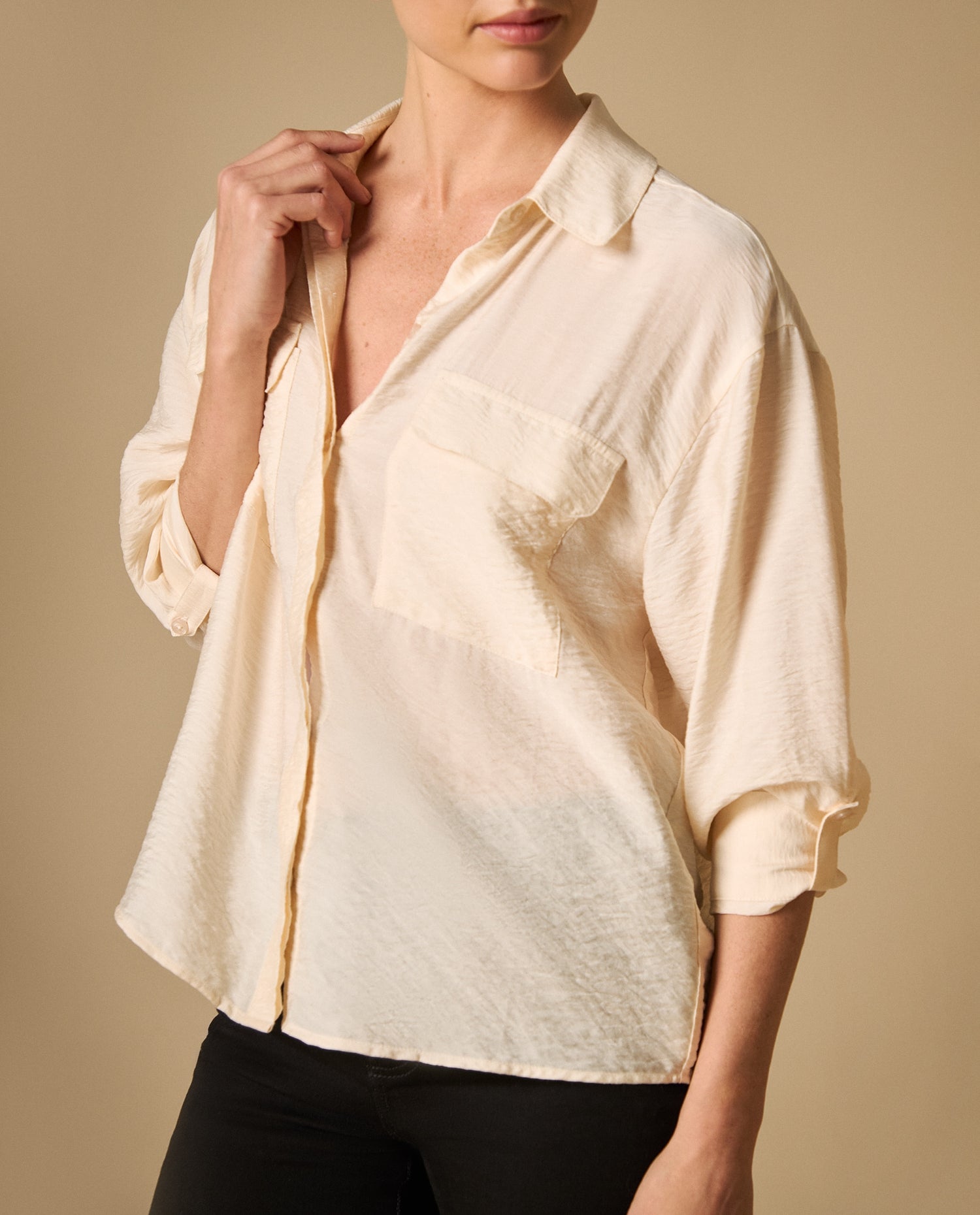 Camisa manga larga con acabado artesanal - Crudo